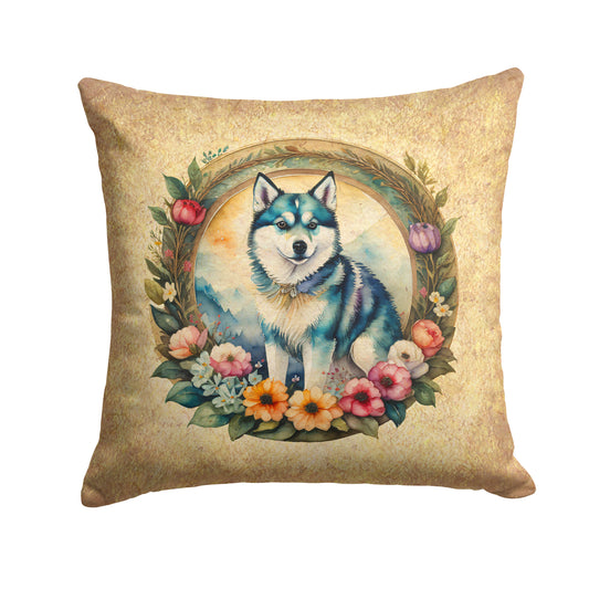 Buy this Alaskan Klee Kai and Flowers Throw Pillow