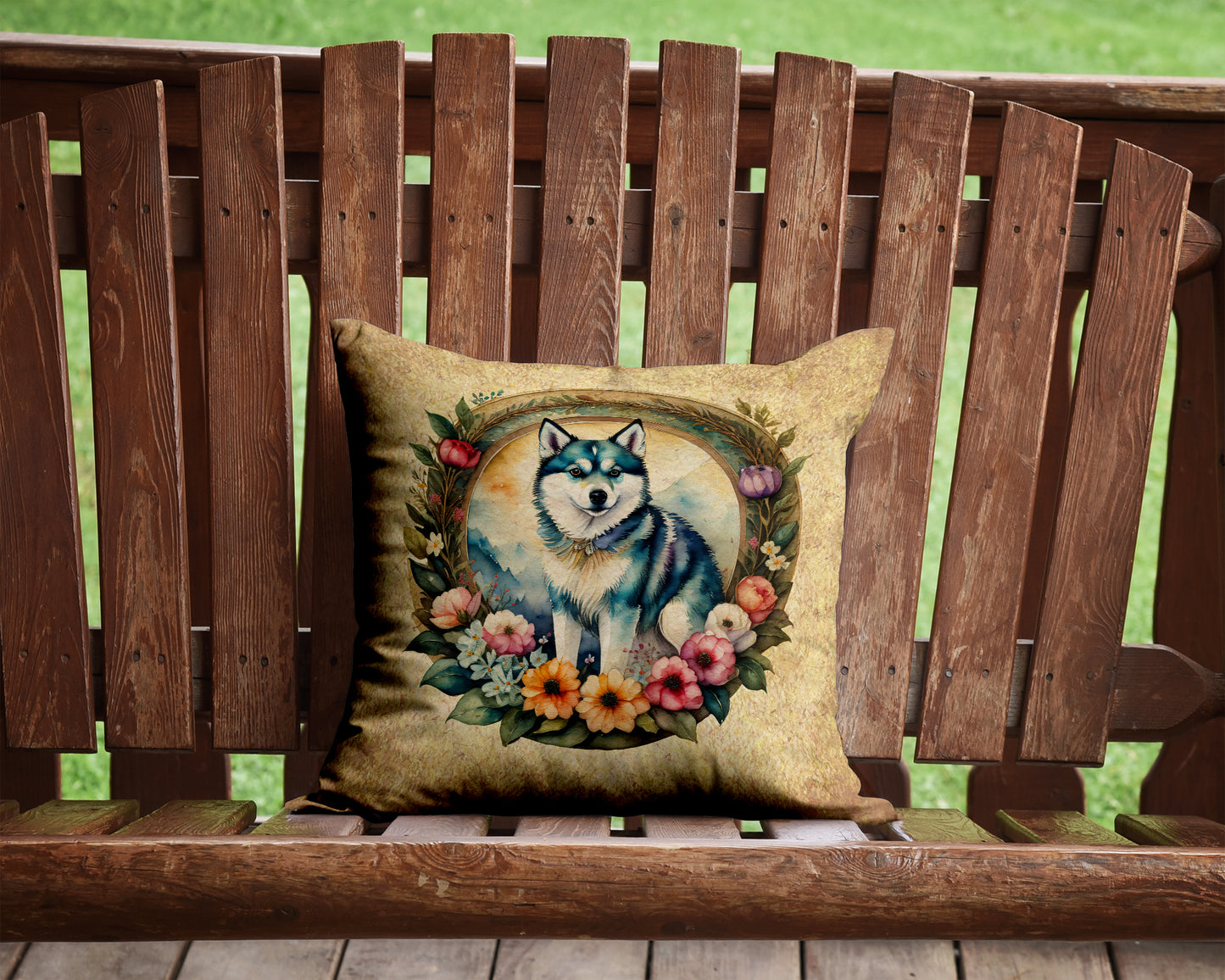 Alaskan Klee Kai and Flowers Throw Pillow