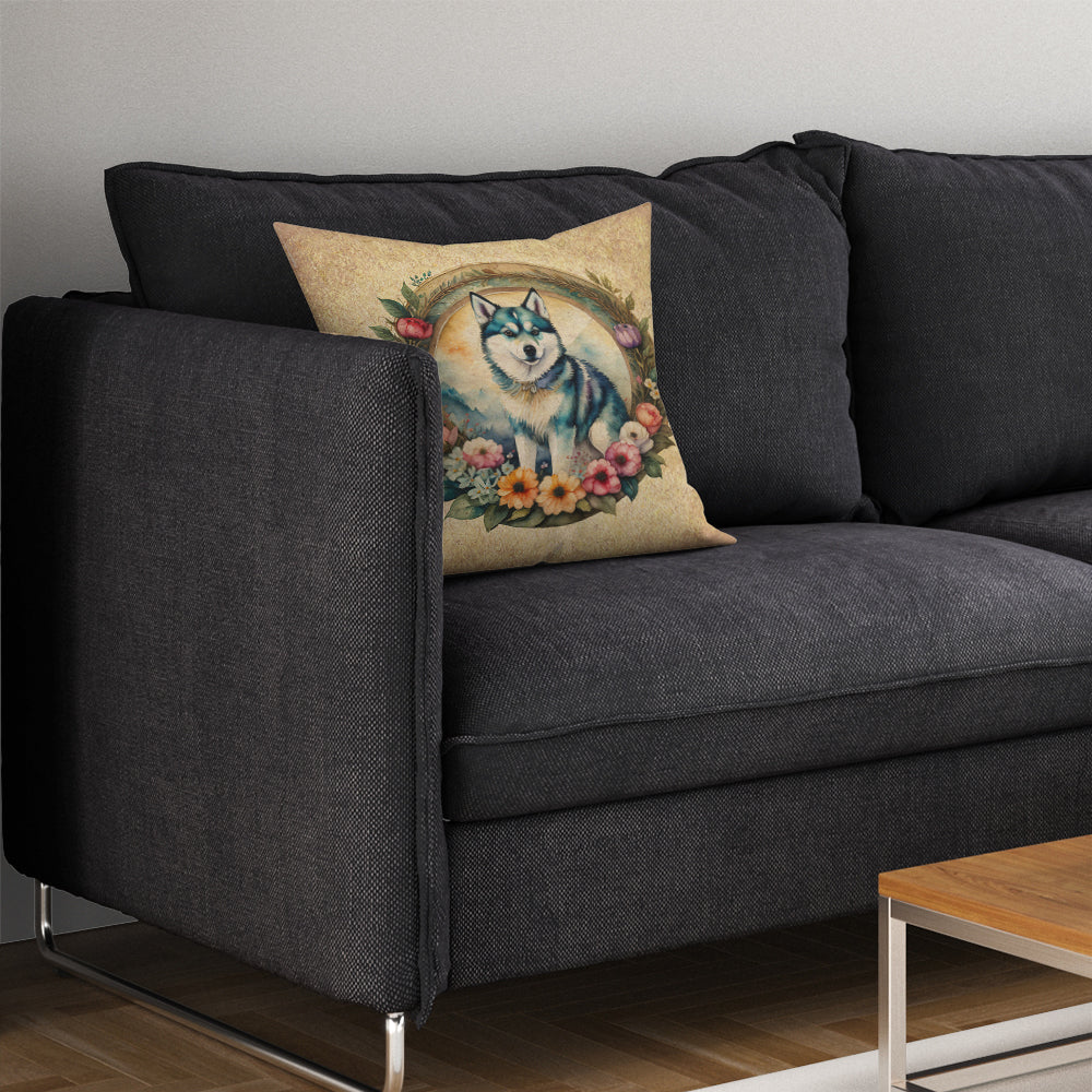 Alaskan Klee Kai and Flowers Throw Pillow