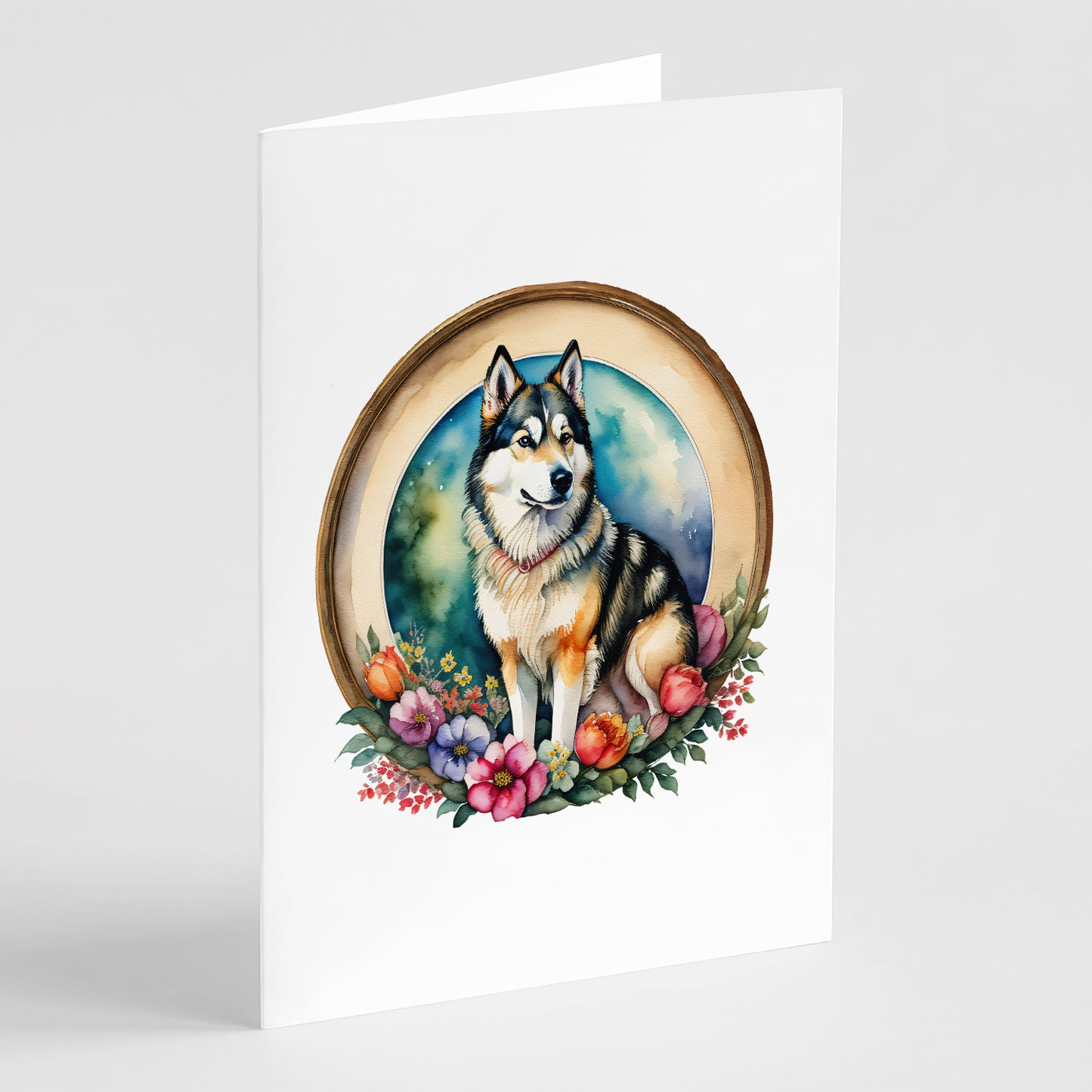 Buy this Alaskan Malamute and Flowers Greeting Cards Pack of 8