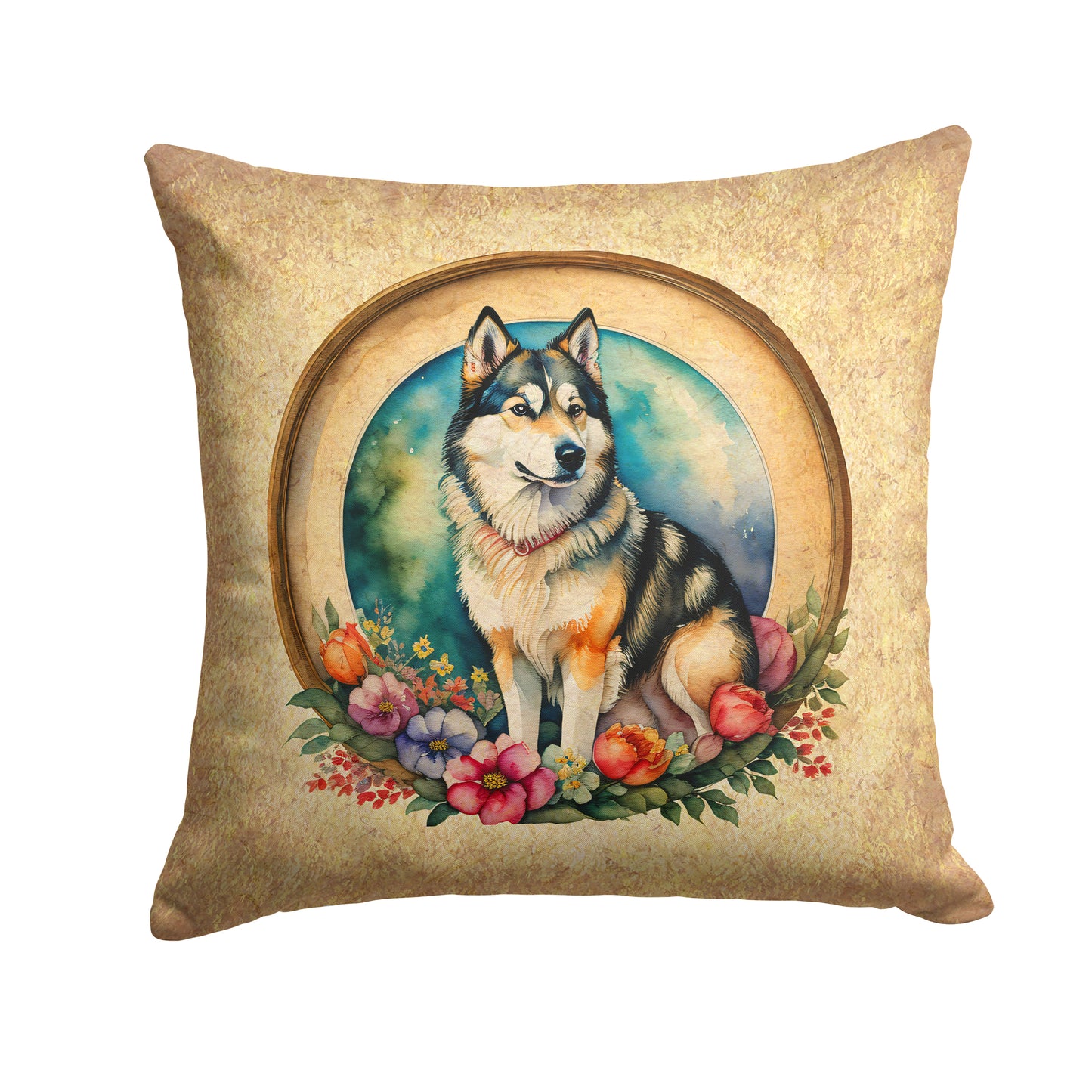 Buy this Alaskan Malamute and Flowers Throw Pillow