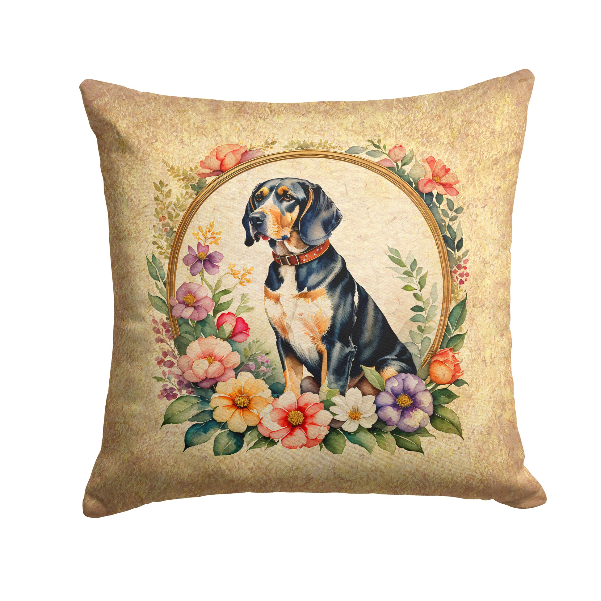 Buy this American English Coonhound and Flowers Throw Pillow