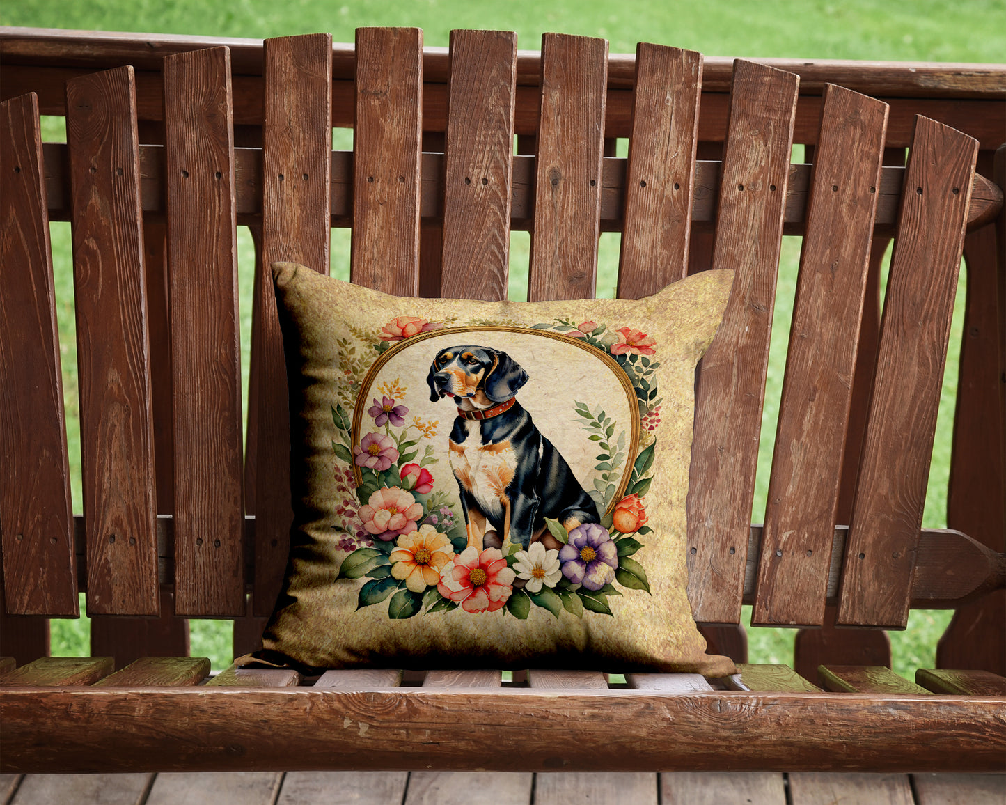 American English Coonhound and Flowers Throw Pillow