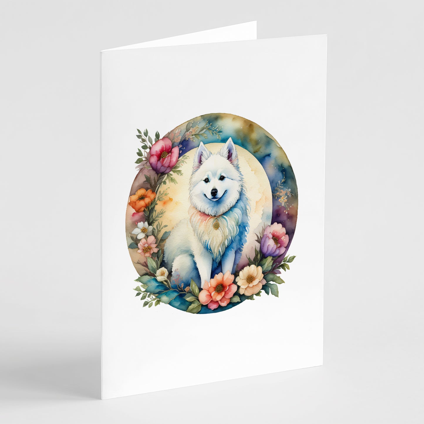Buy this American Eskimo and Flowers Greeting Cards Pack of 8