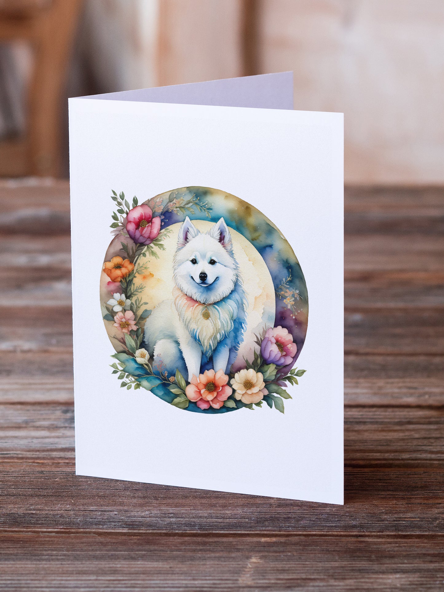 American Eskimo and Flowers Greeting Cards Pack of 8