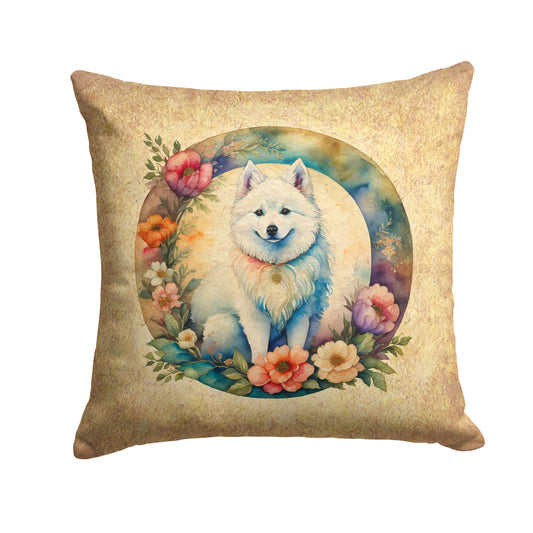 Buy this American Eskimo and Flowers Throw Pillow