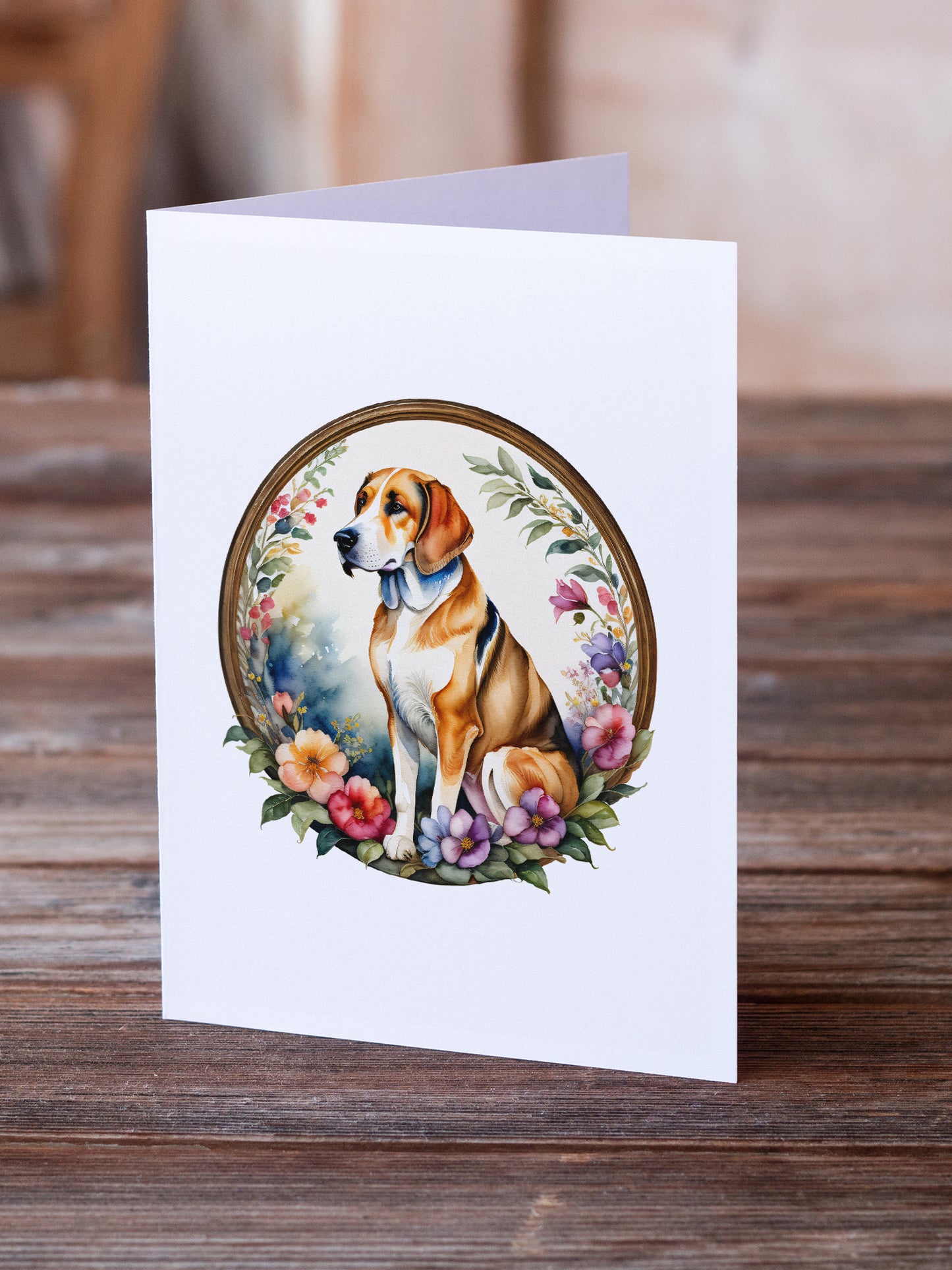 American Foxhound and Flowers Greeting Cards Pack of 8