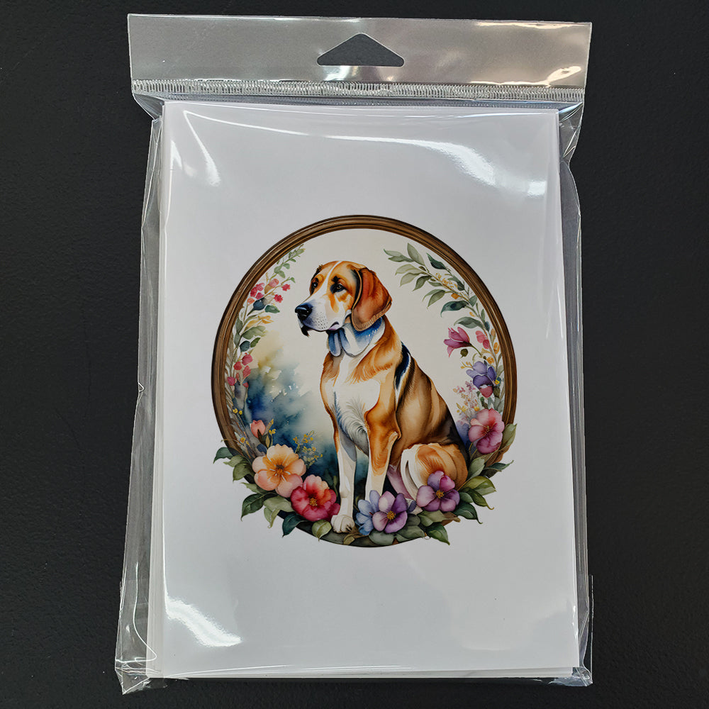 American Foxhound and Flowers Greeting Cards Pack of 8