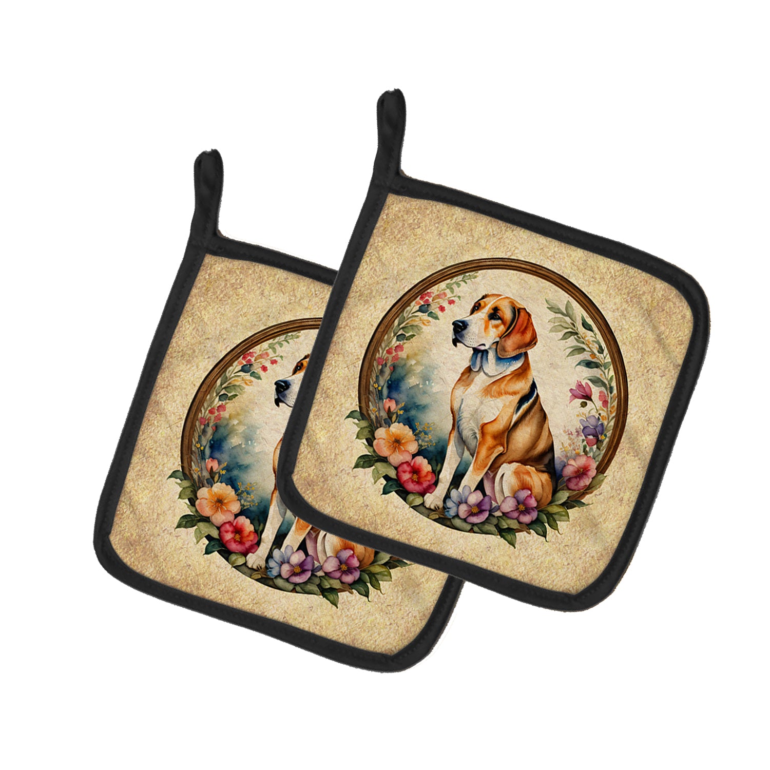 Buy this American Foxhound and Flowers Pair of Pot Holders