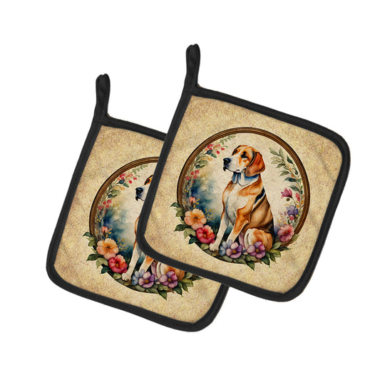 Buy this American Foxhound and Flowers Pair of Pot Holders