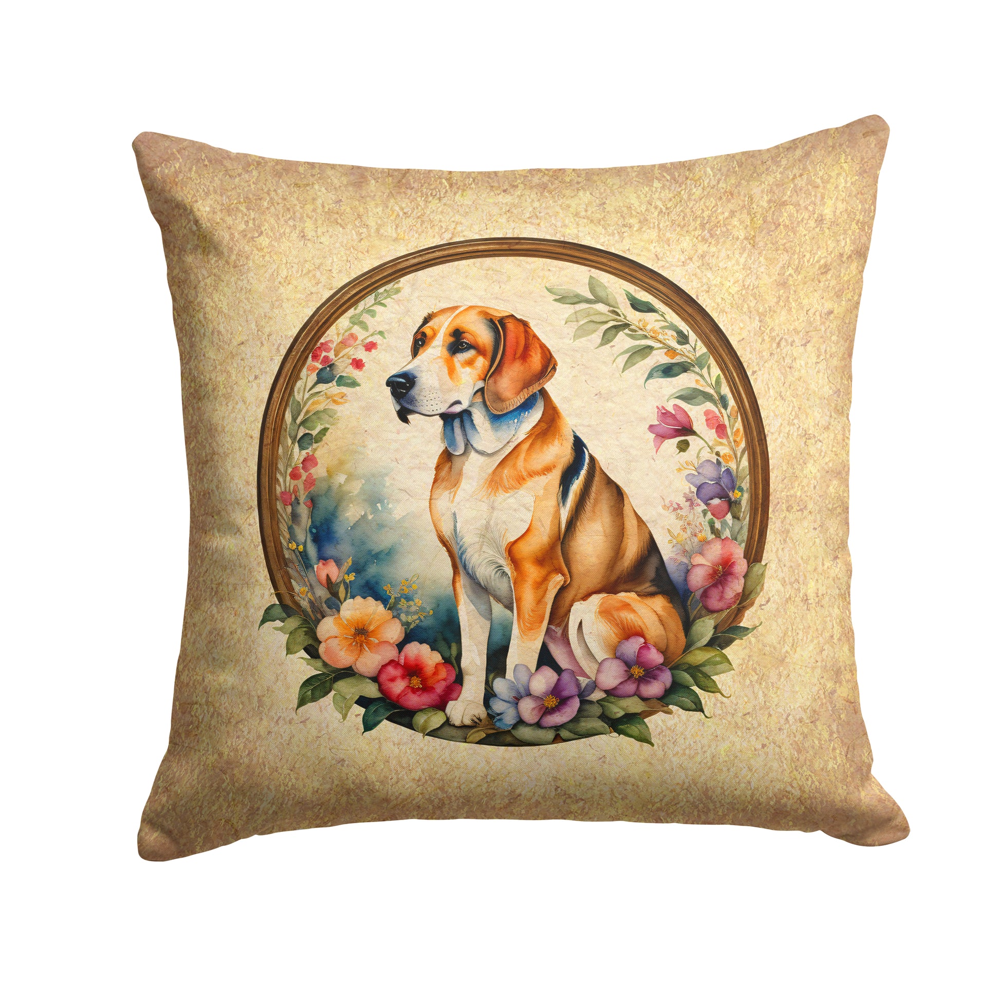 Buy this American Foxhound and Flowers Throw Pillow