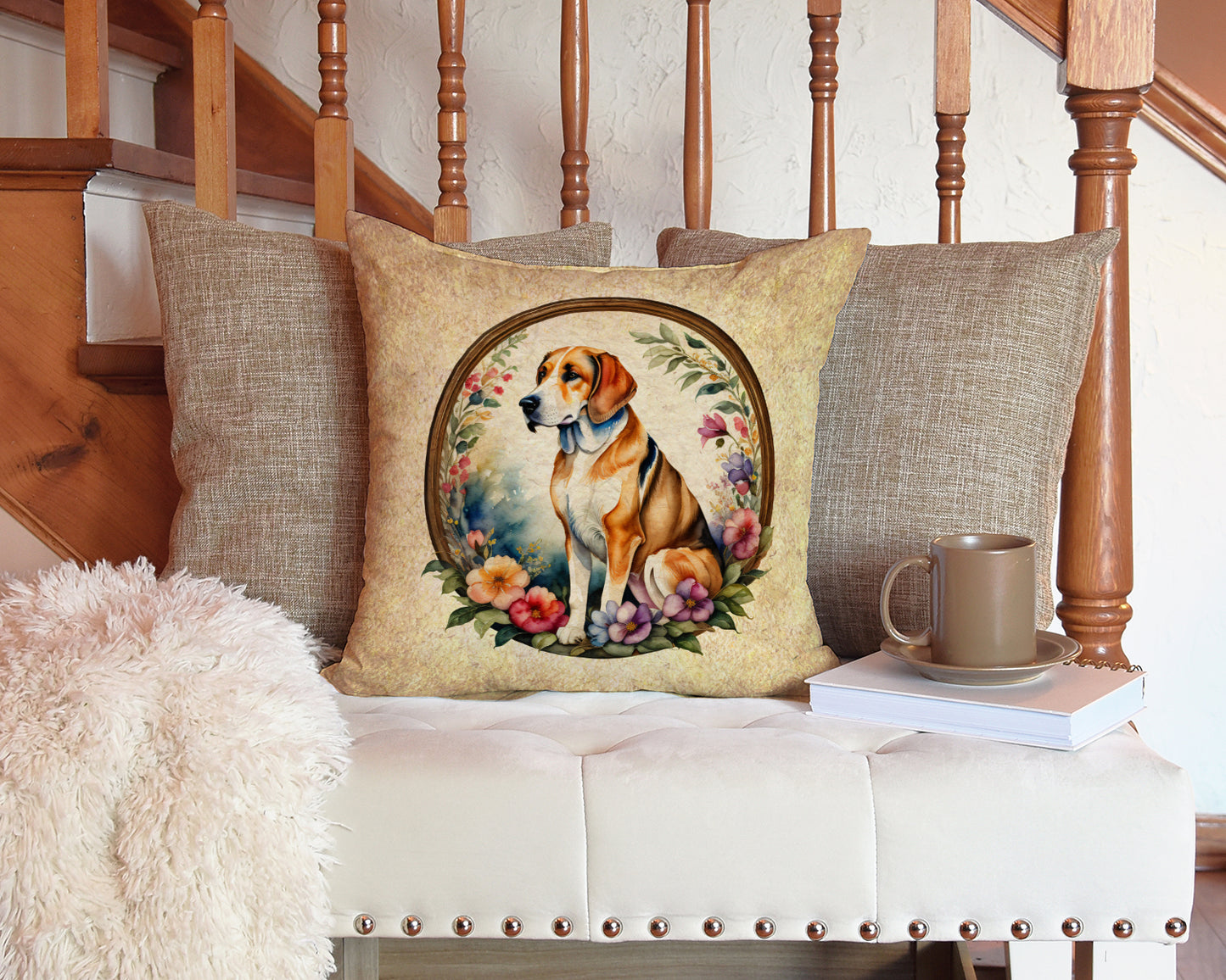 American Foxhound and Flowers Throw Pillow