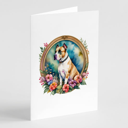 Buy this American Staffordshire Terrier and Flowers Greeting Cards Pack of 8