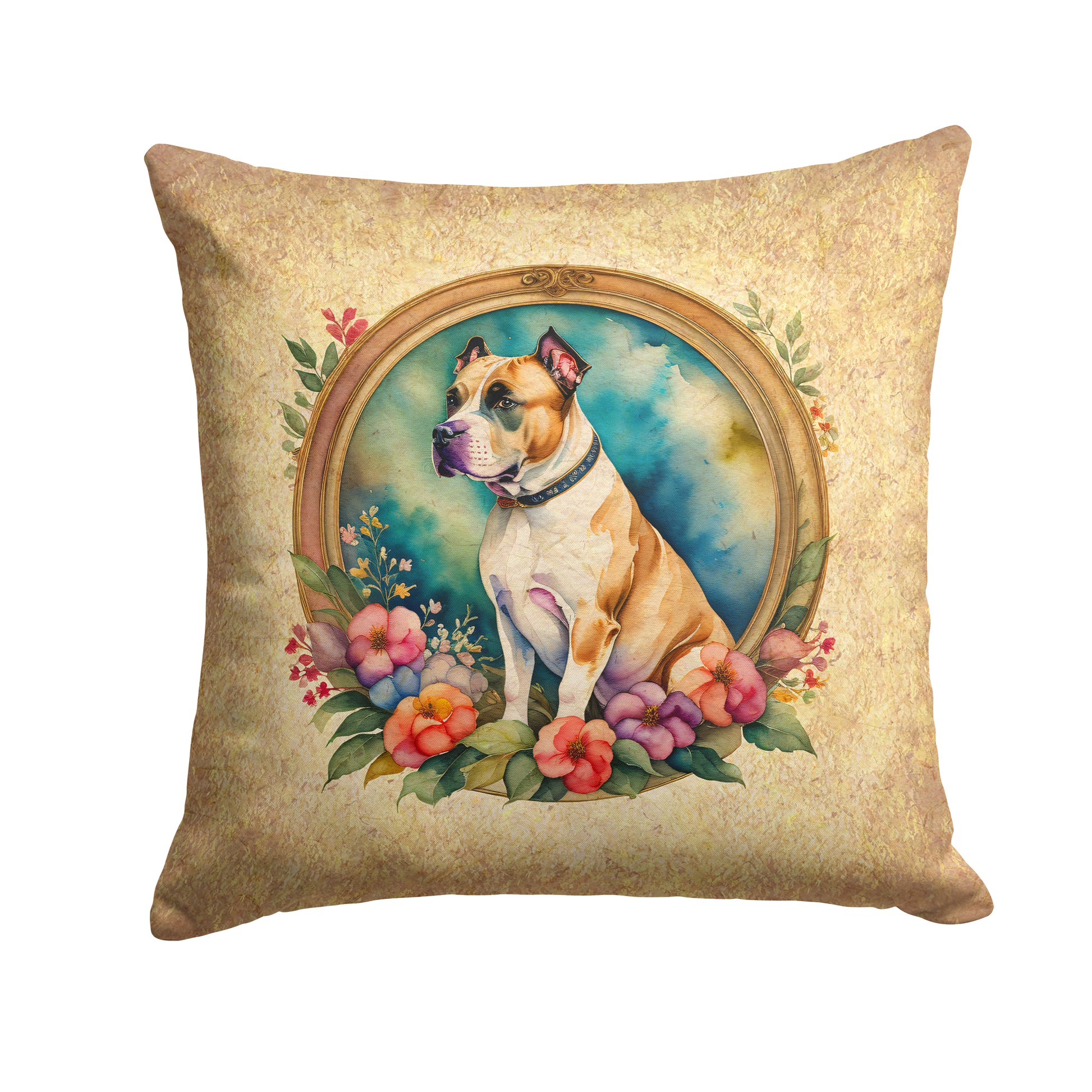 Buy this American Staffordshire Terrier and Flowers Throw Pillow