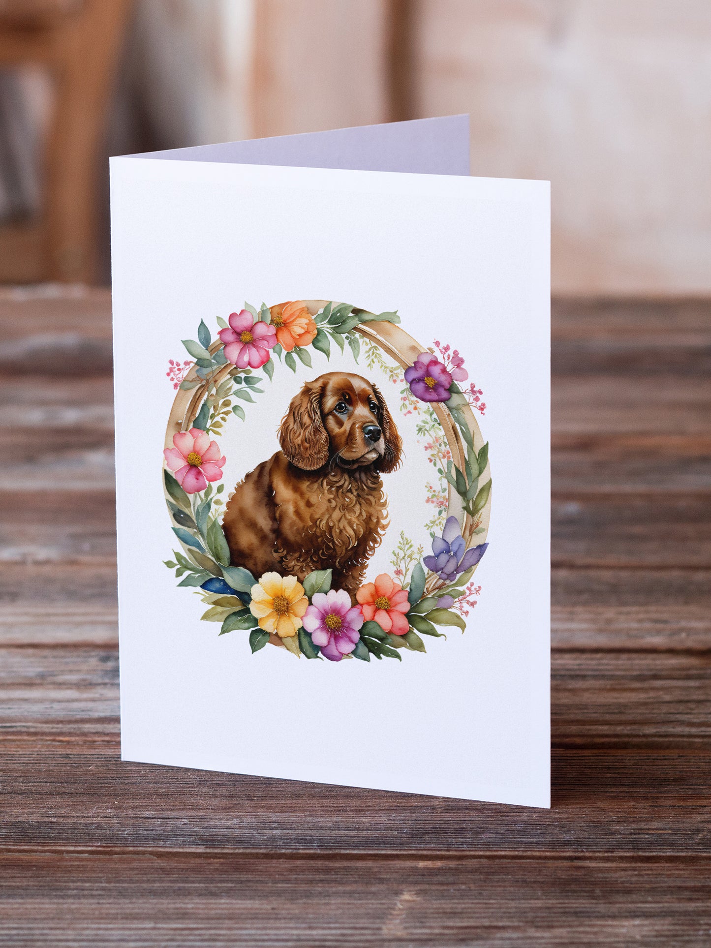 American Water Spaniel and Flowers Greeting Cards Pack of 8