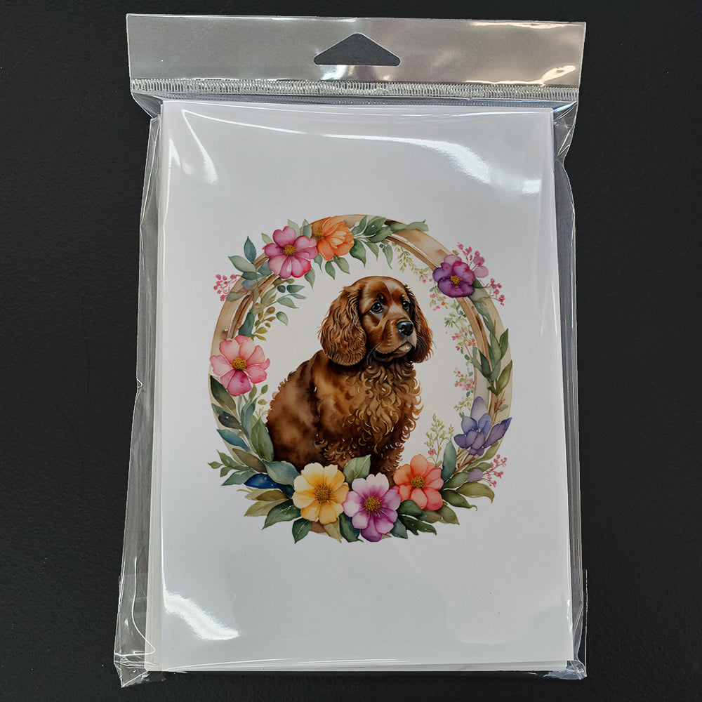 American Water Spaniel and Flowers Greeting Cards Pack of 8
