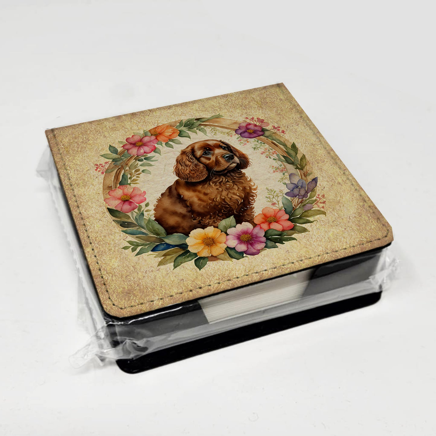 American Water Spaniel and Flowers PU Leather Note Paper Holder