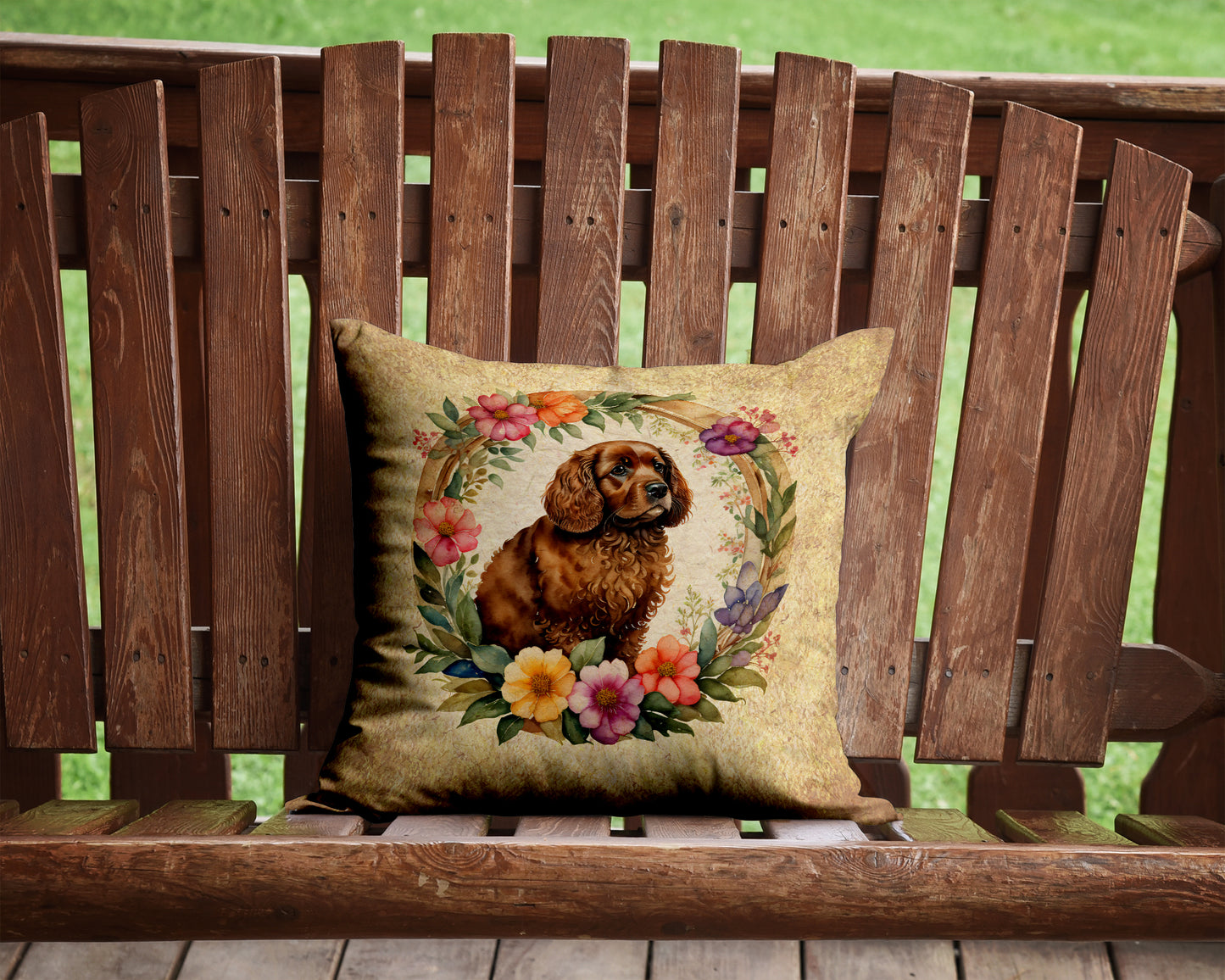 American Water Spaniel and Flowers Throw Pillow