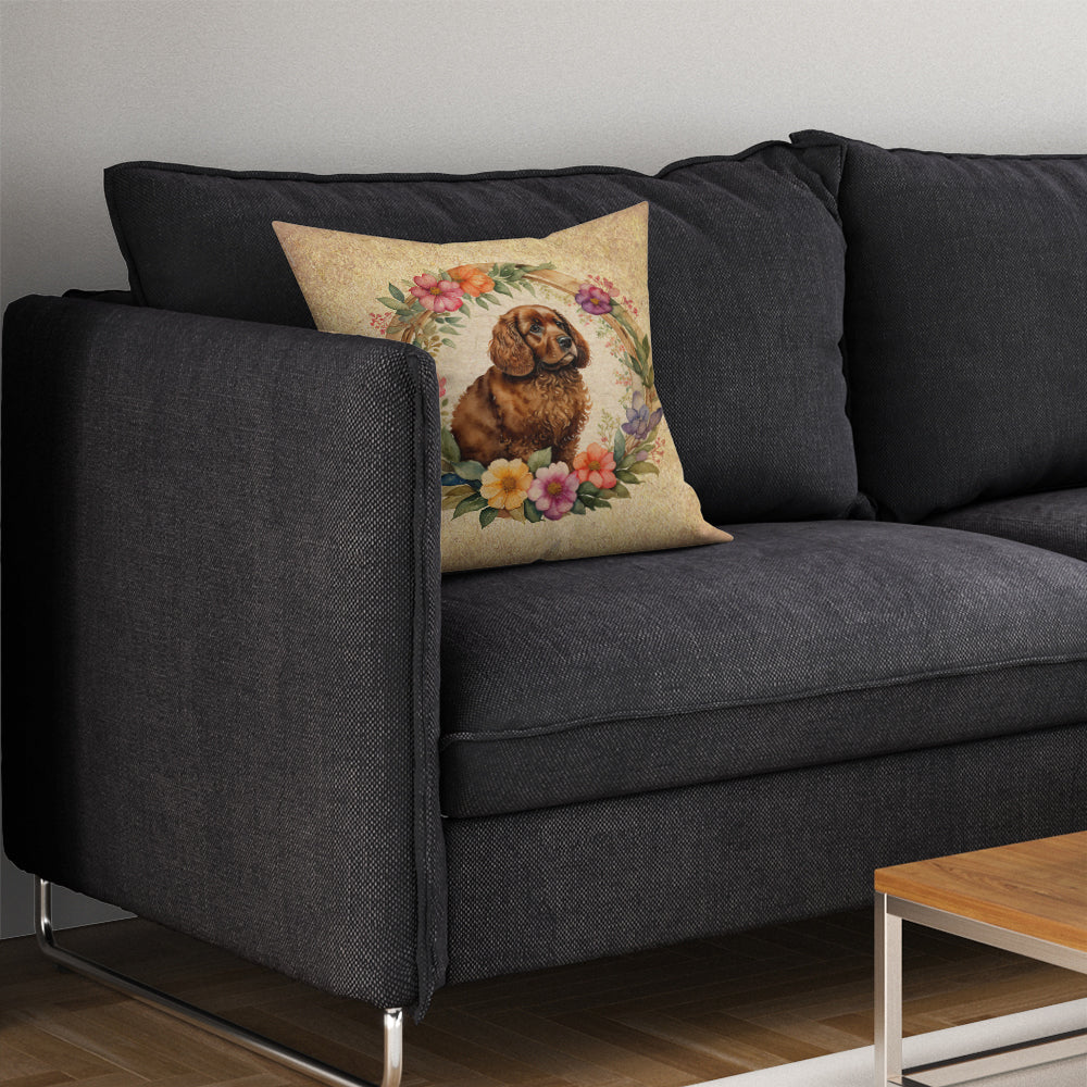 American Water Spaniel and Flowers Throw Pillow