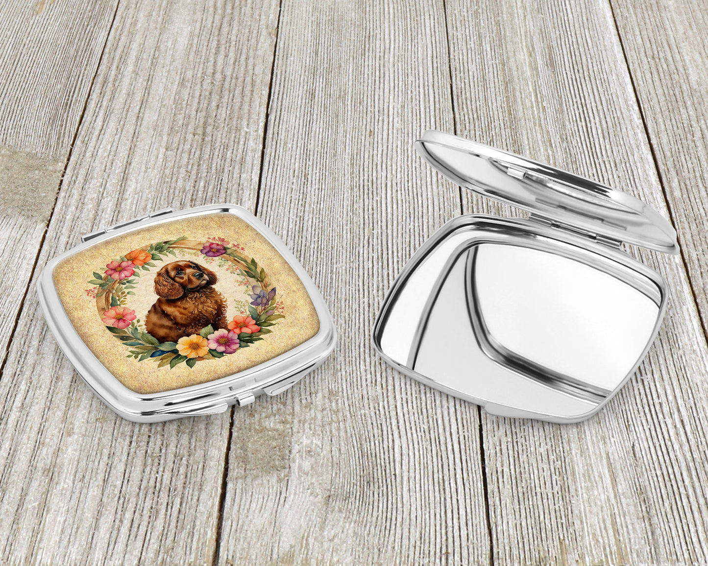 American Water Spaniel and Flowers Compact Mirror