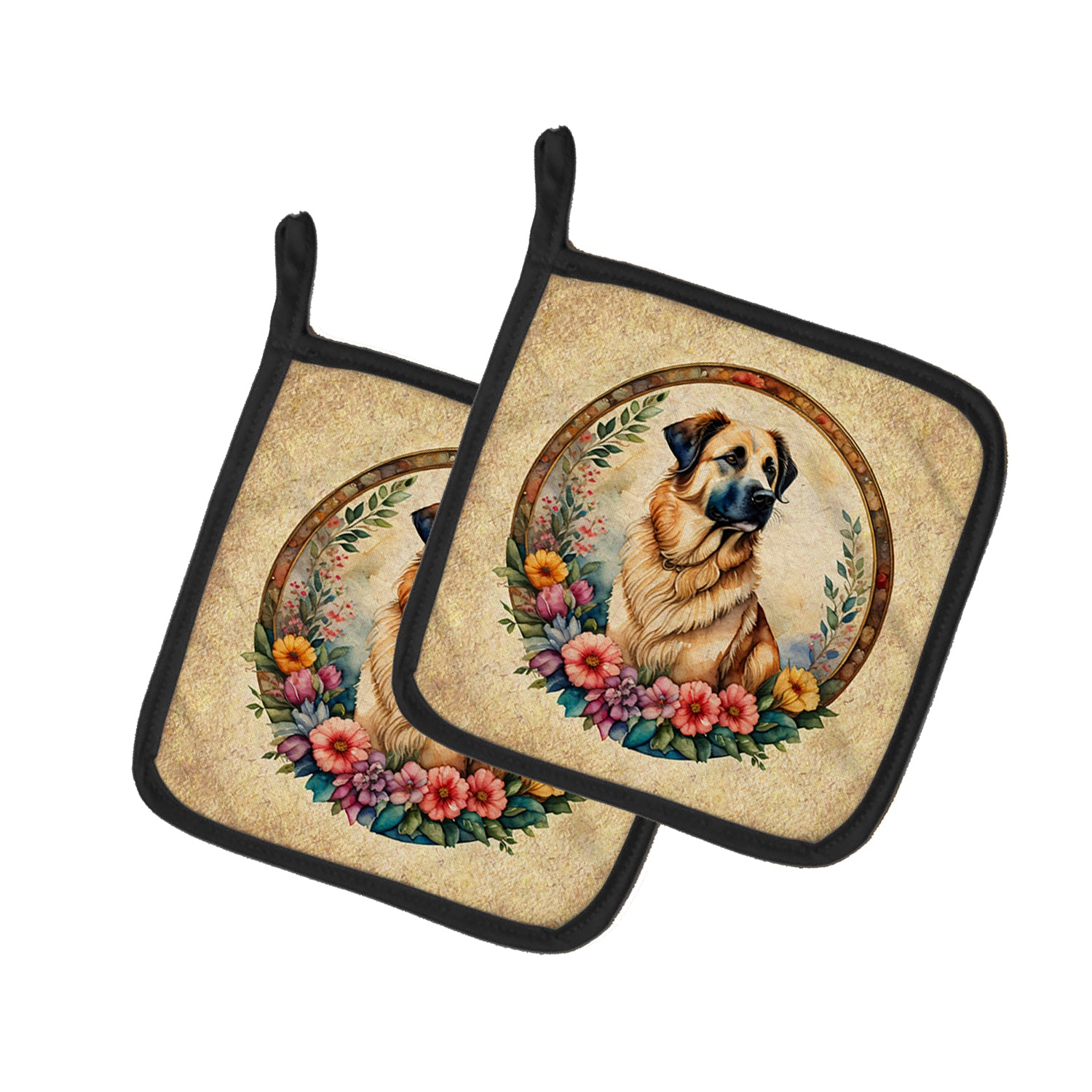 Buy this Anatolian Shepherd Dog and Flowers Pair of Pot Holders