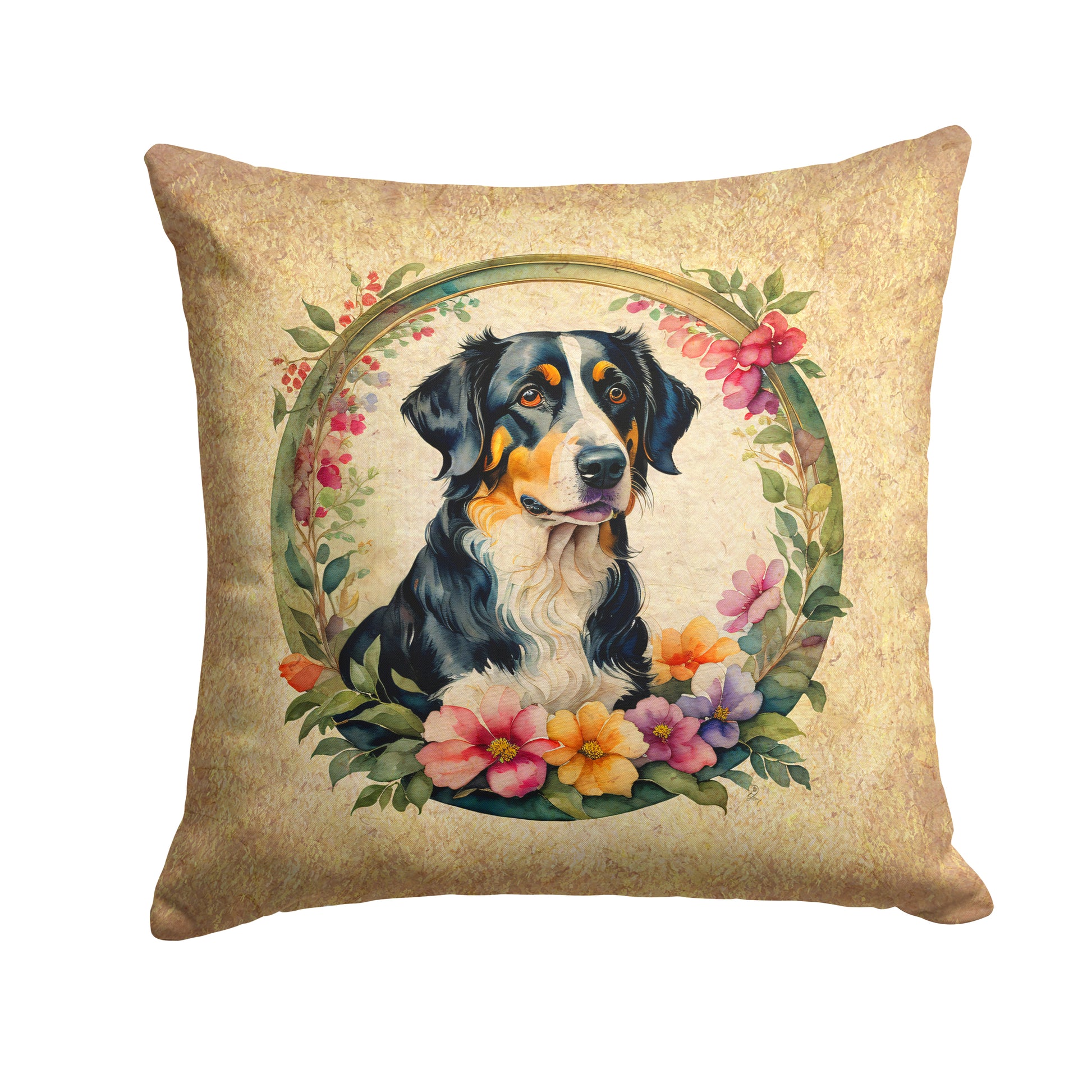 Buy this Appenzeller Sennenhund and Flowers Throw Pillow