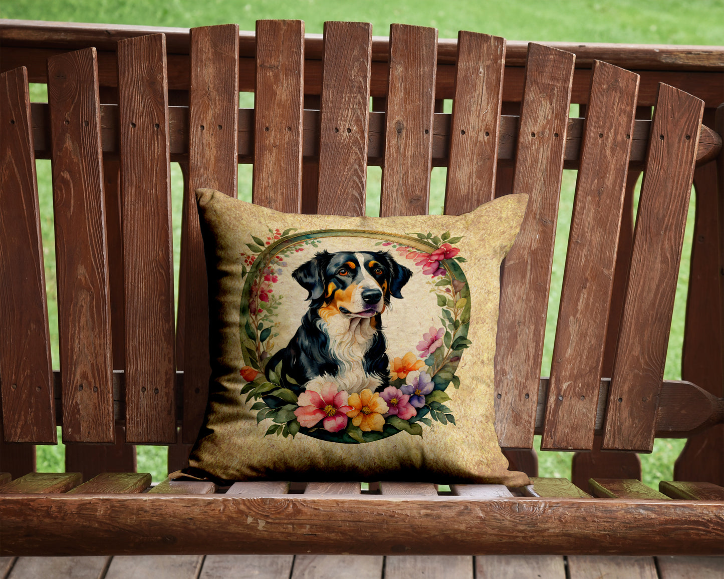 Appenzeller Sennenhund and Flowers Throw Pillow