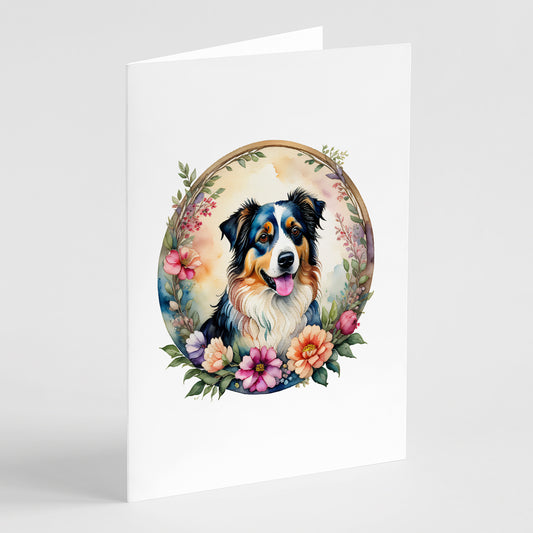 Buy this Australian Shepherd and Flowers Greeting Cards Pack of 8