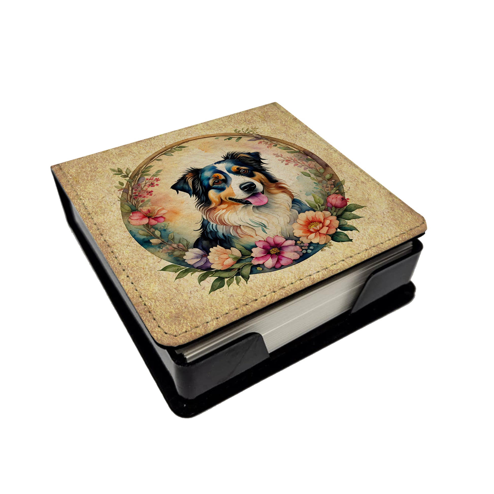 Buy this Australian Shepherd and Flowers PU Leather Note Paper Holder