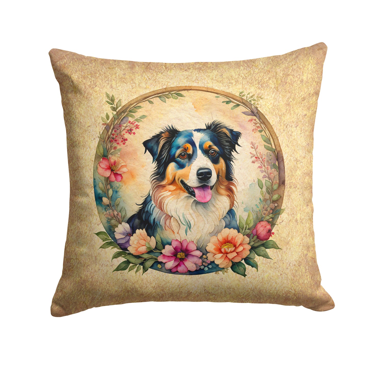 Buy this Australian Shepherd and Flowers Throw Pillow