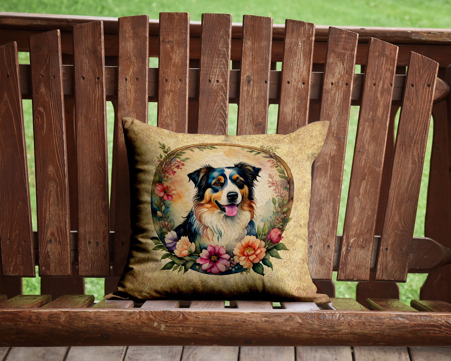 Australian Shepherd and Flowers Throw Pillow