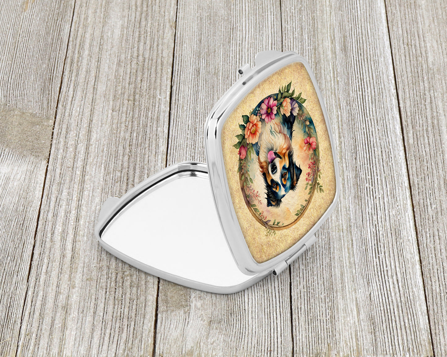 Australian Shepherd and Flowers Compact Mirror