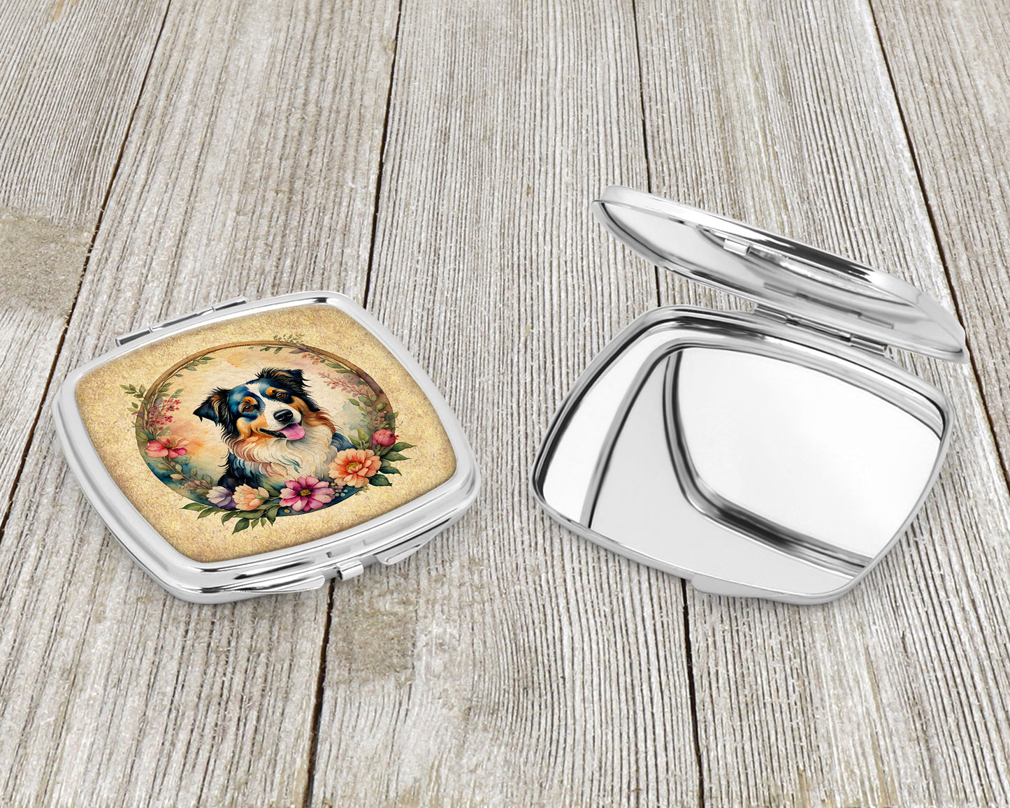 Australian Shepherd and Flowers Compact Mirror