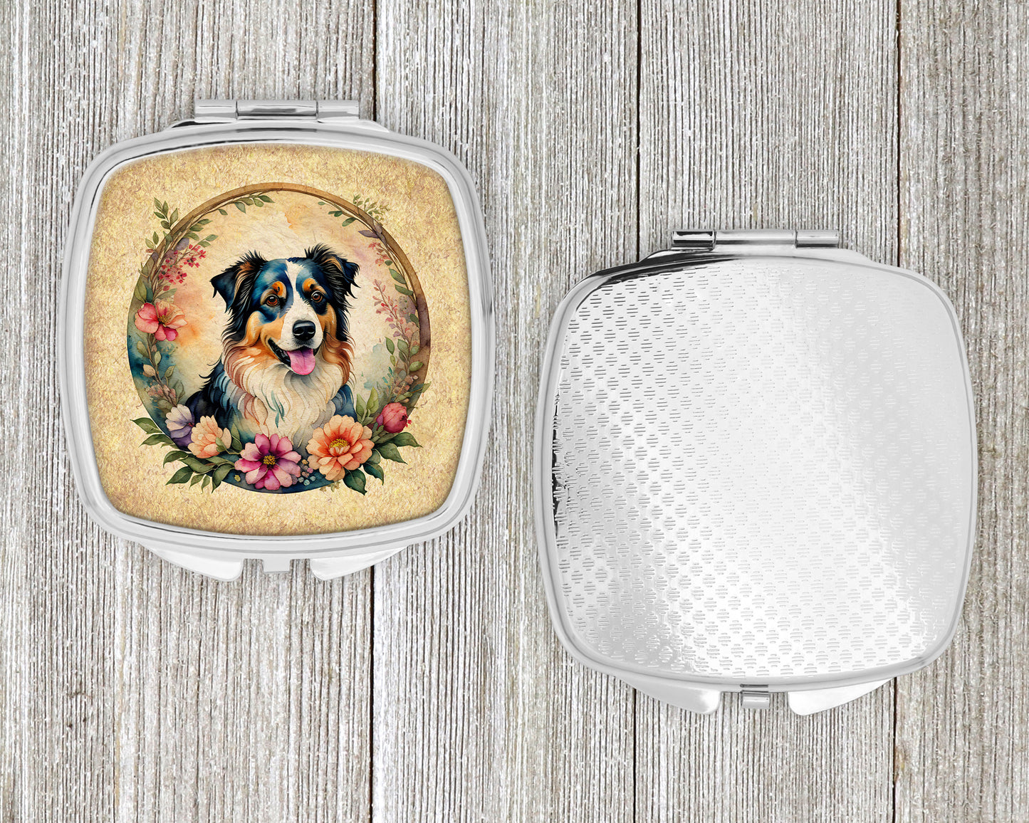 Australian Shepherd and Flowers Compact Mirror