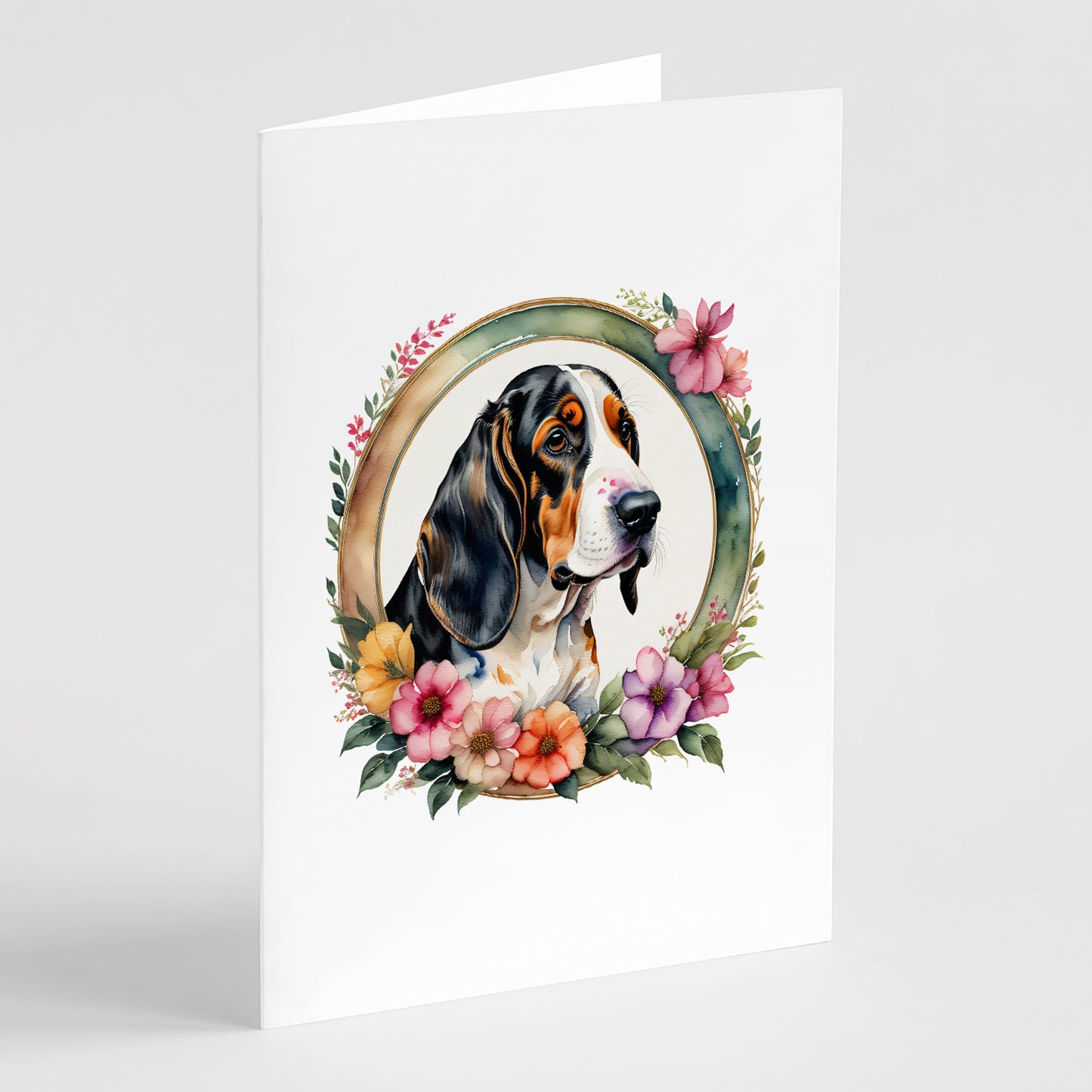 Buy this Basset Hound and Flowers Greeting Cards Pack of 8