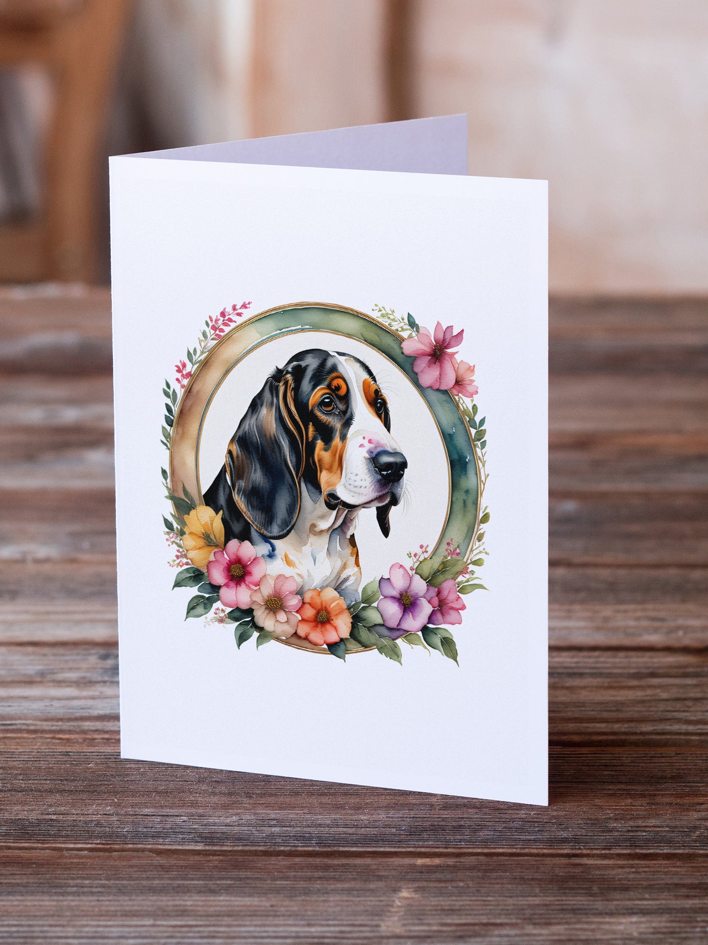 Basset Hound and Flowers Greeting Cards Pack of 8