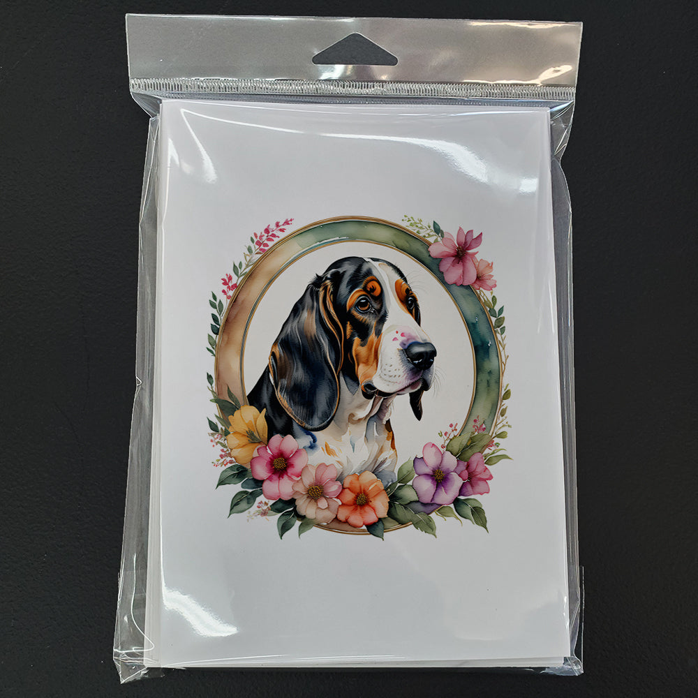 Basset Hound and Flowers Greeting Cards Pack of 8