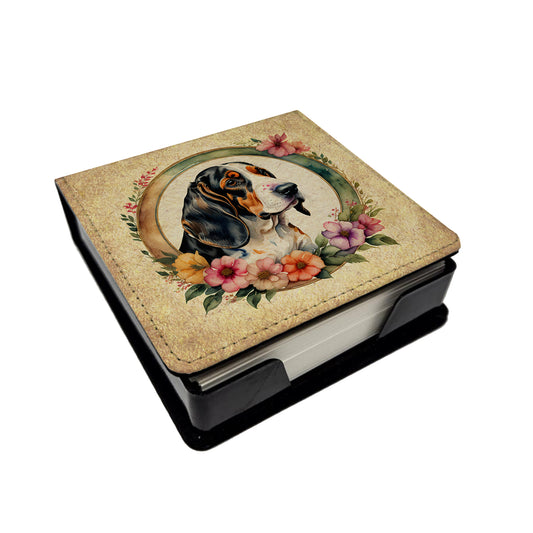 Buy this Basset Hound and Flowers PU Leather Note Paper Holder