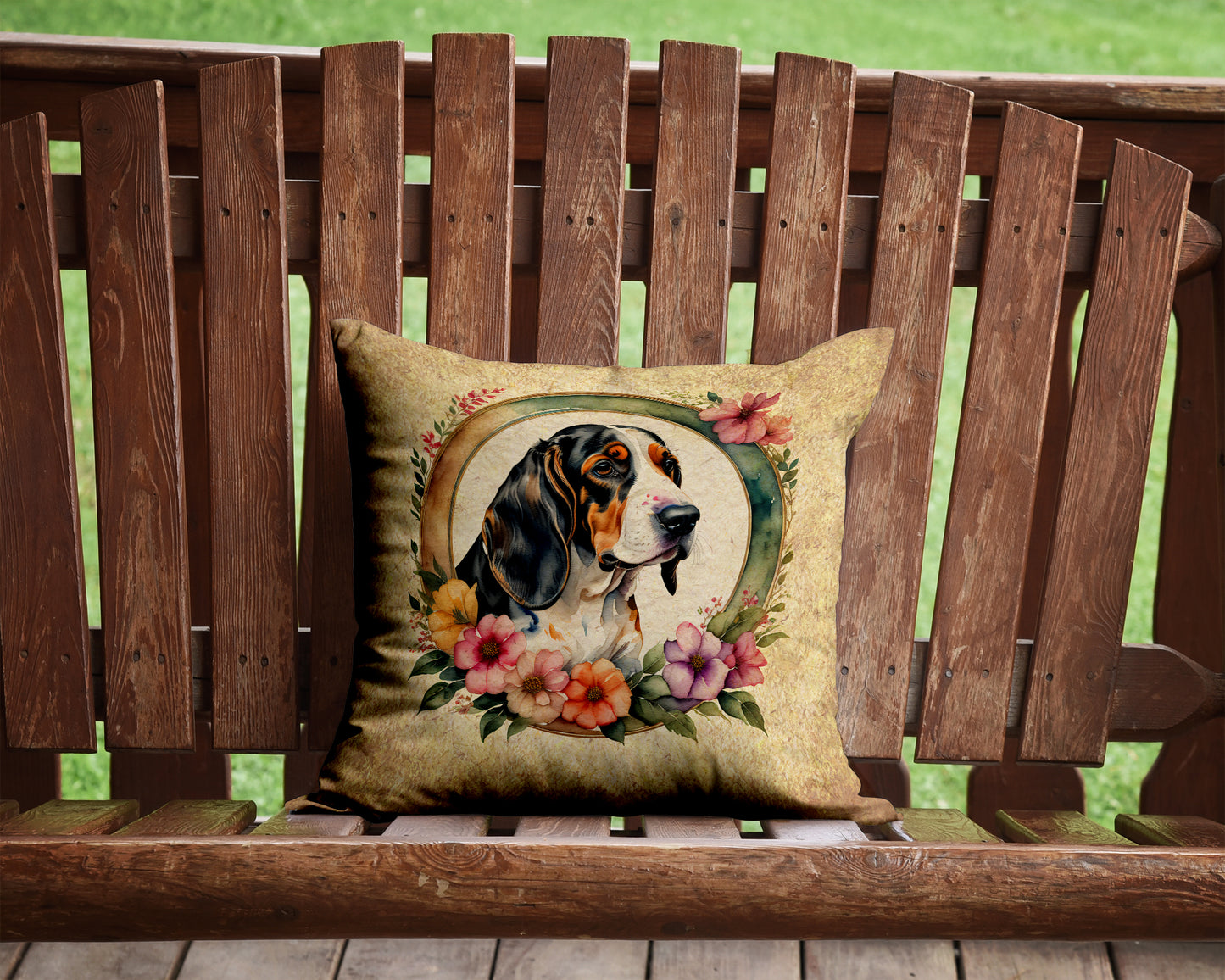 Basset Hound and Flowers Throw Pillow