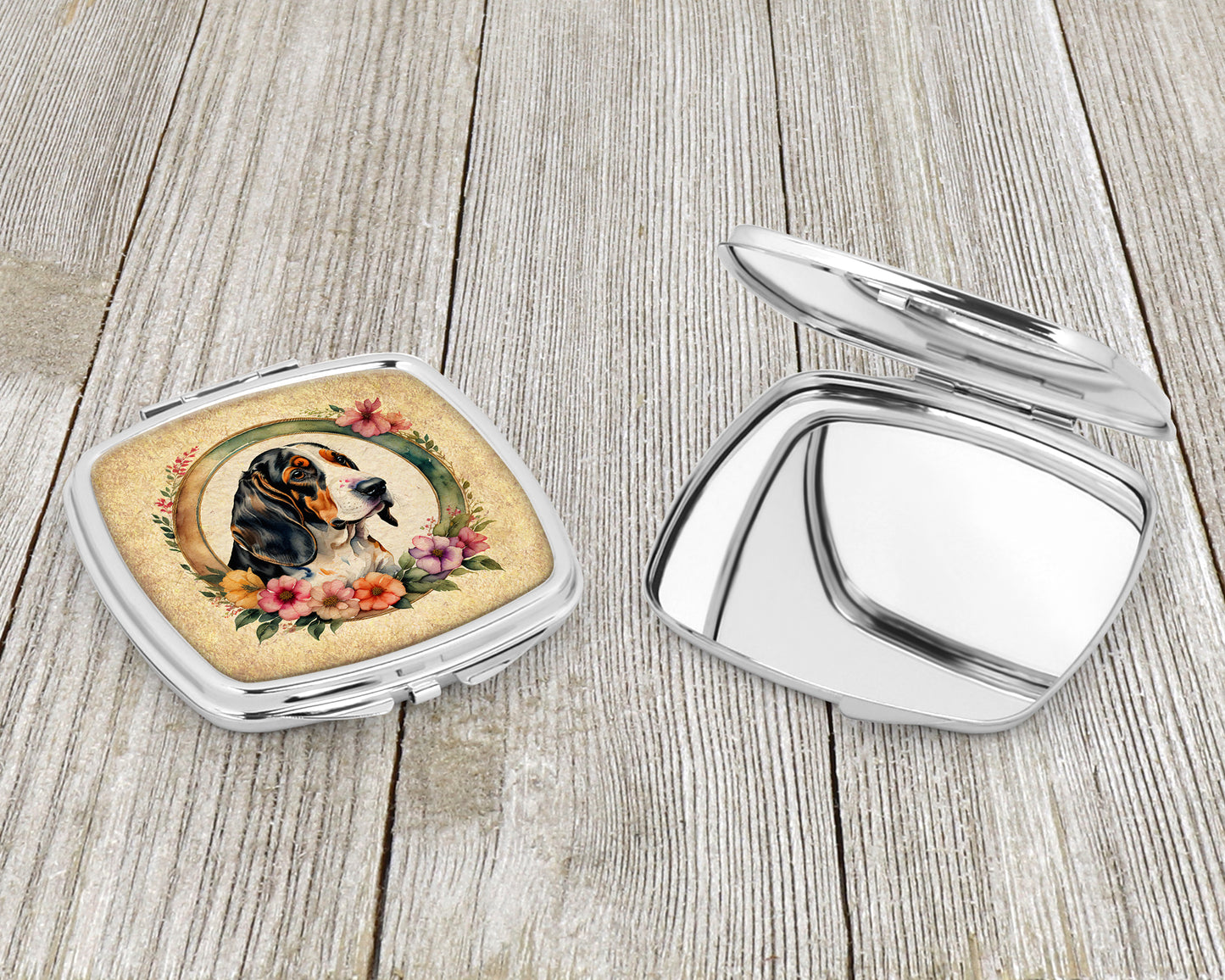 Basset Hound and Flowers Compact Mirror