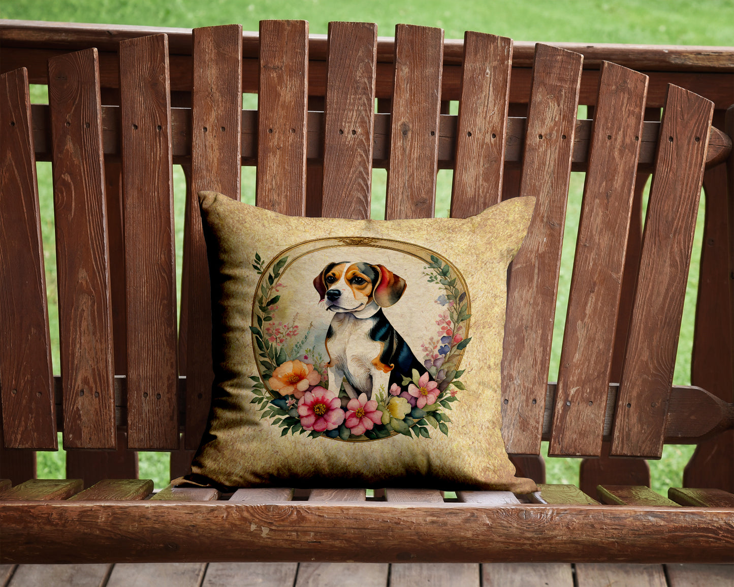 Beagle and Flowers Throw Pillow