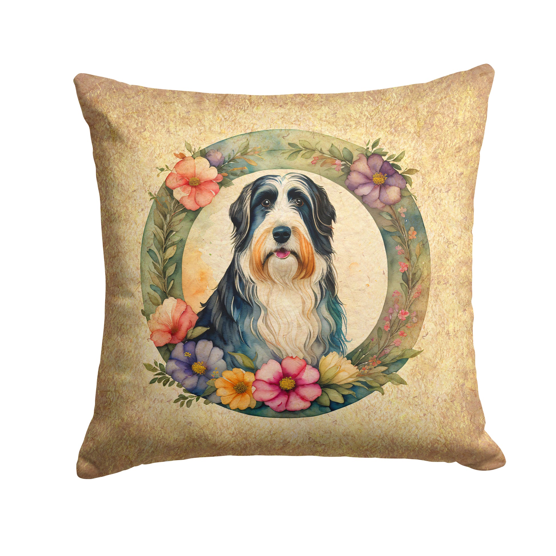 Buy this Bearded Collie and Flowers Throw Pillow