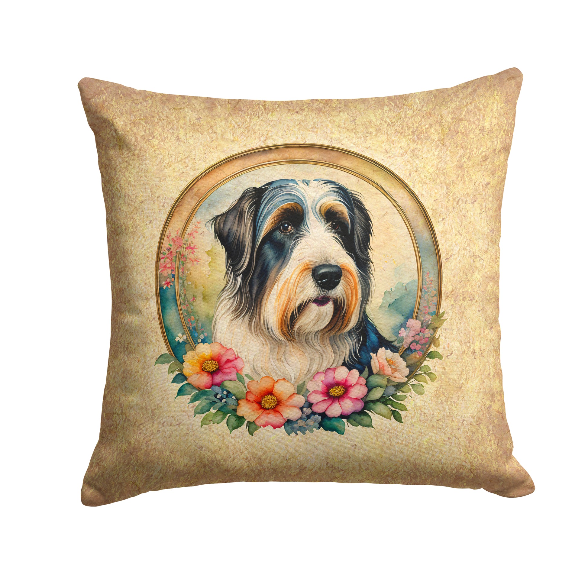 Buy this Bearded Collie and Flowers Throw Pillow