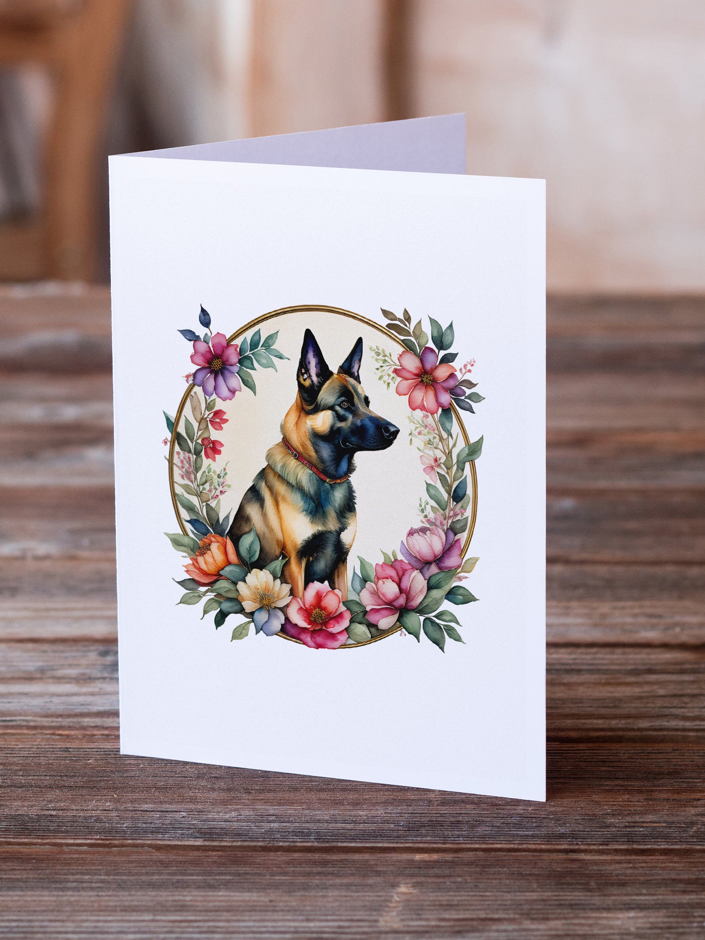 Belgian Malinois and Flowers Greeting Cards Pack of 8