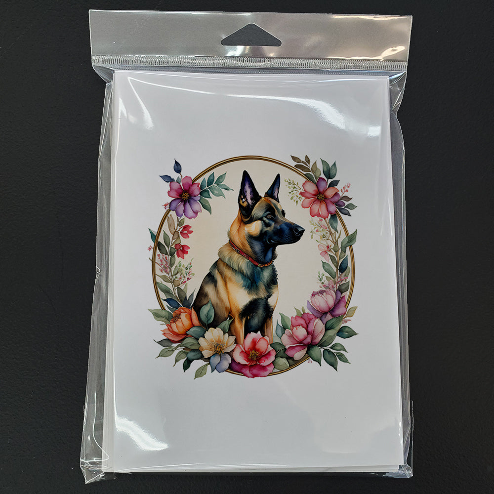 Belgian Malinois and Flowers Greeting Cards Pack of 8