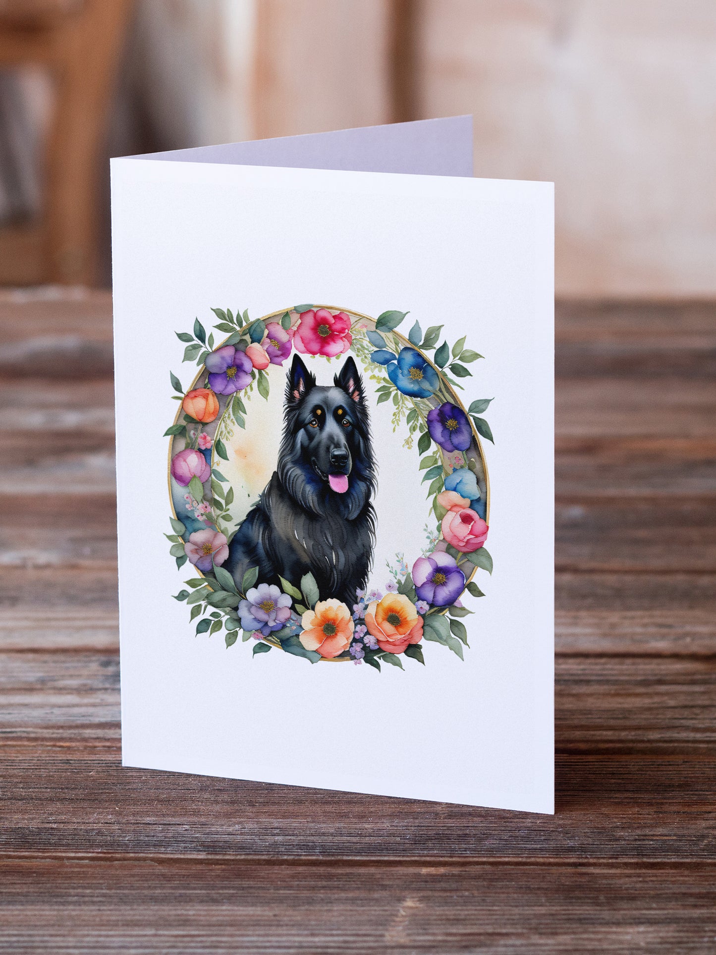 Belgian Sheepdog and Flowers Greeting Cards Pack of 8