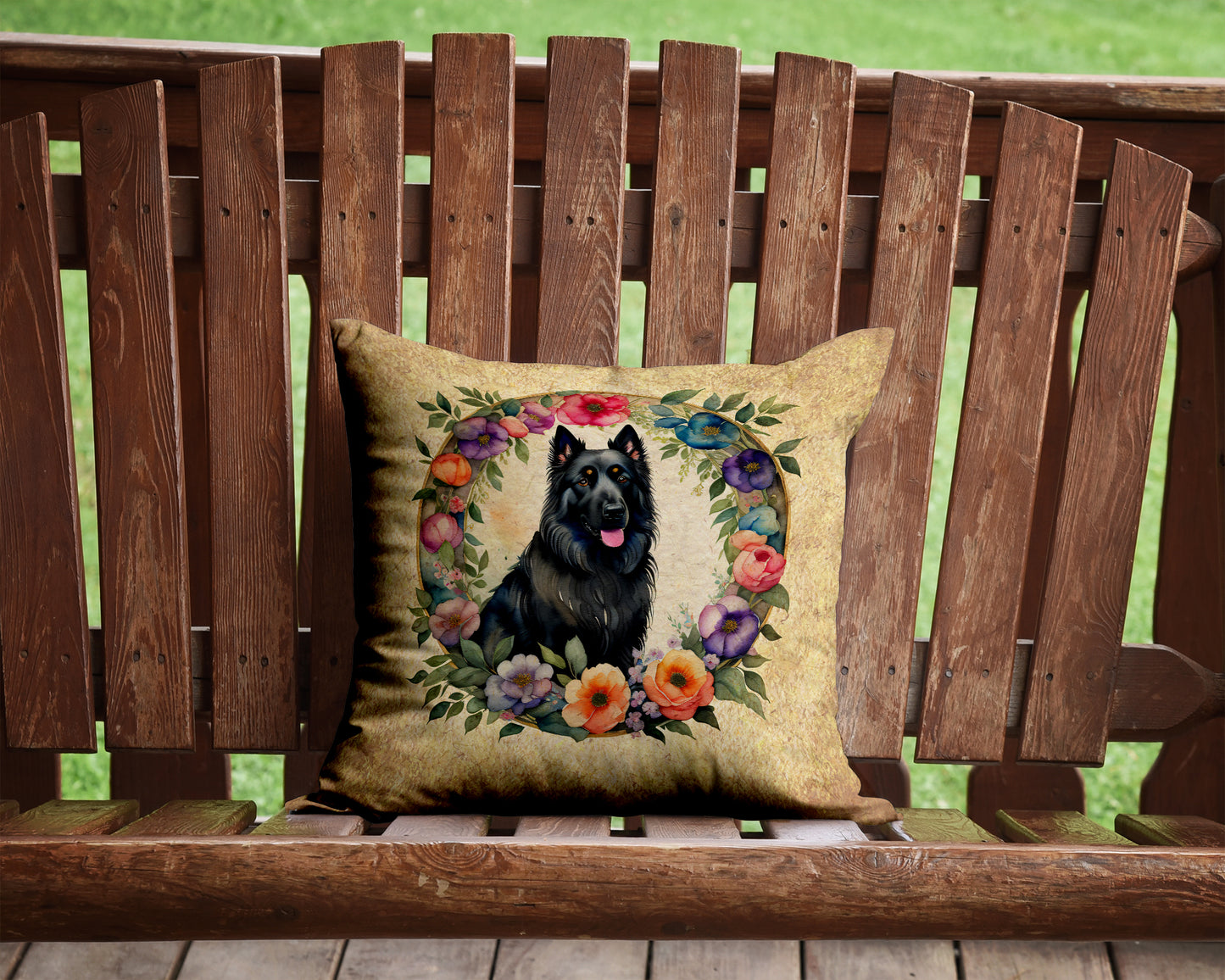 Belgian Sheepdog and Flowers Throw Pillow