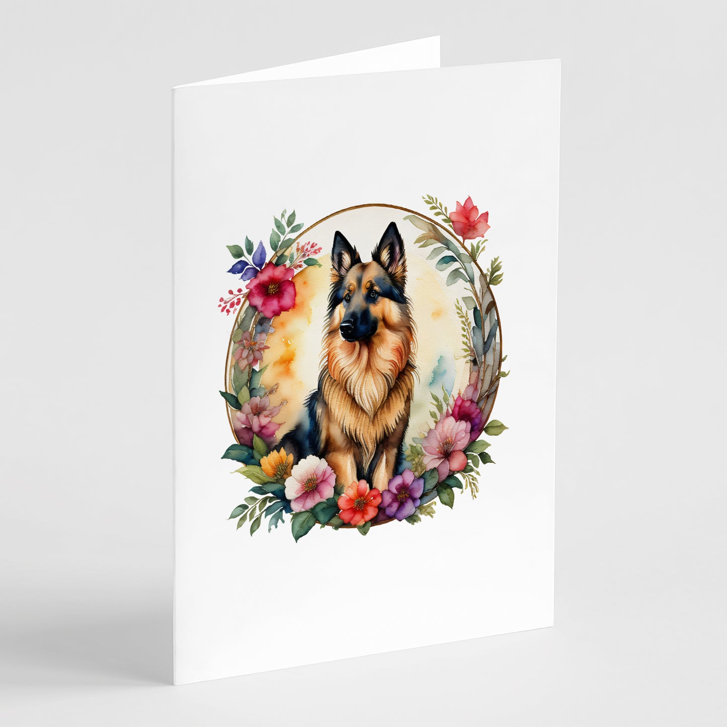 Buy this Belgian Tervuren and Flowers Greeting Cards Pack of 8