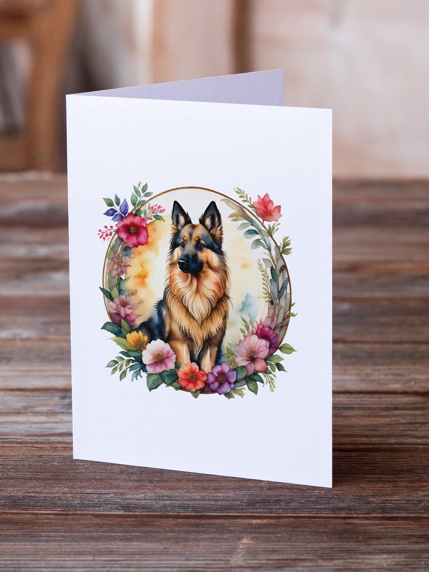 Belgian Tervuren and Flowers Greeting Cards Pack of 8