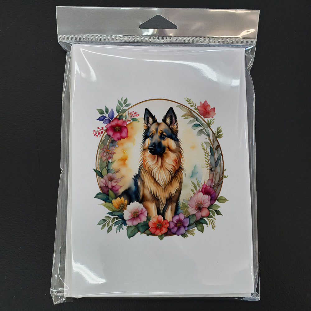 Belgian Tervuren and Flowers Greeting Cards Pack of 8